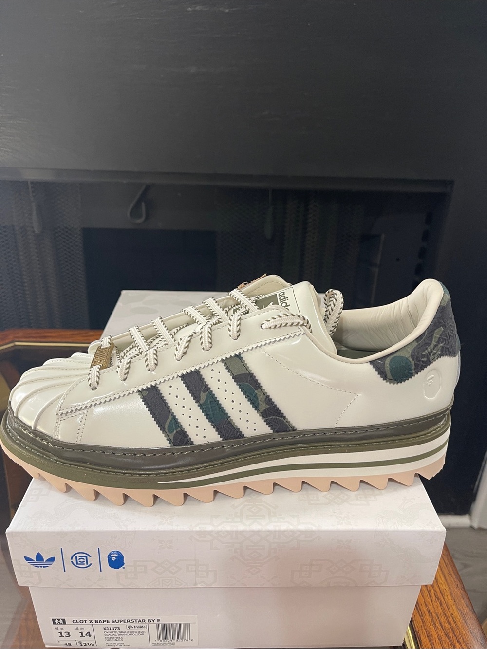 adidas Clot x Bape Superstar Low Top in White, Olive & Blush - Picture 7 of 12